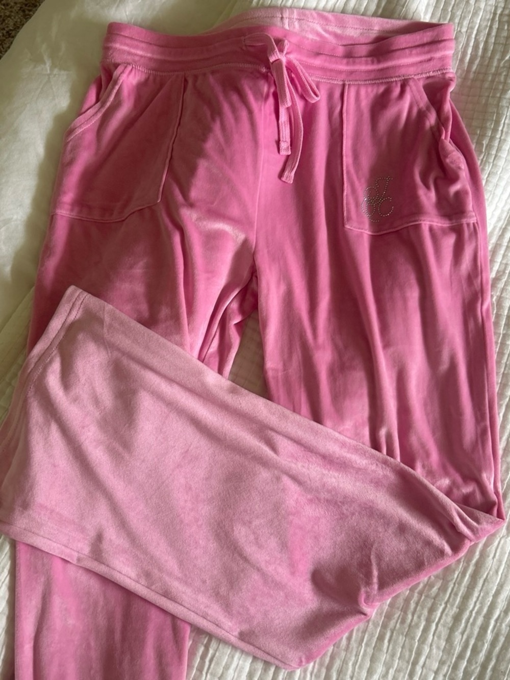 Juicy Couture Pink Velour Track Pants with Rhinestone Logo